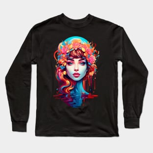 Modern Woman Psychedelic Abstract retro vintage poster design Long Sleeve T-Shirt